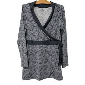 Athleta | Dress Wellington Floral Long Sleeve Faux Wrap Gray Stretch- Size Large